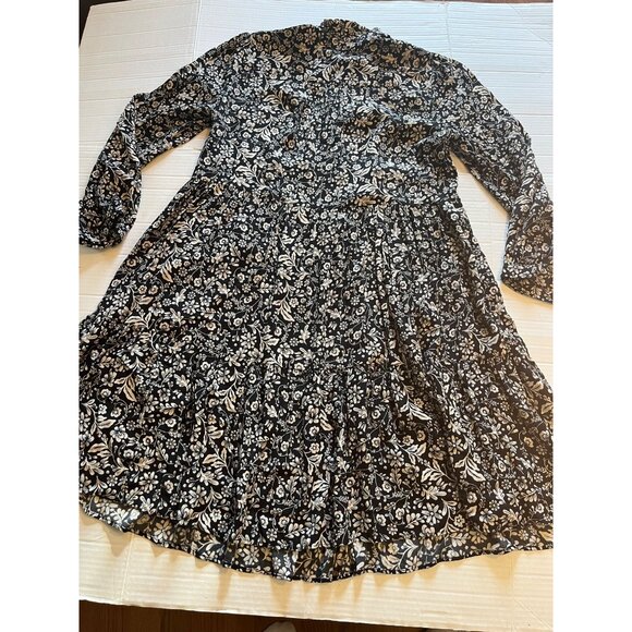 J. Crew S Black & cream Floral Shirt Dress tossed bouquet print pockets - Picture 4 of 13